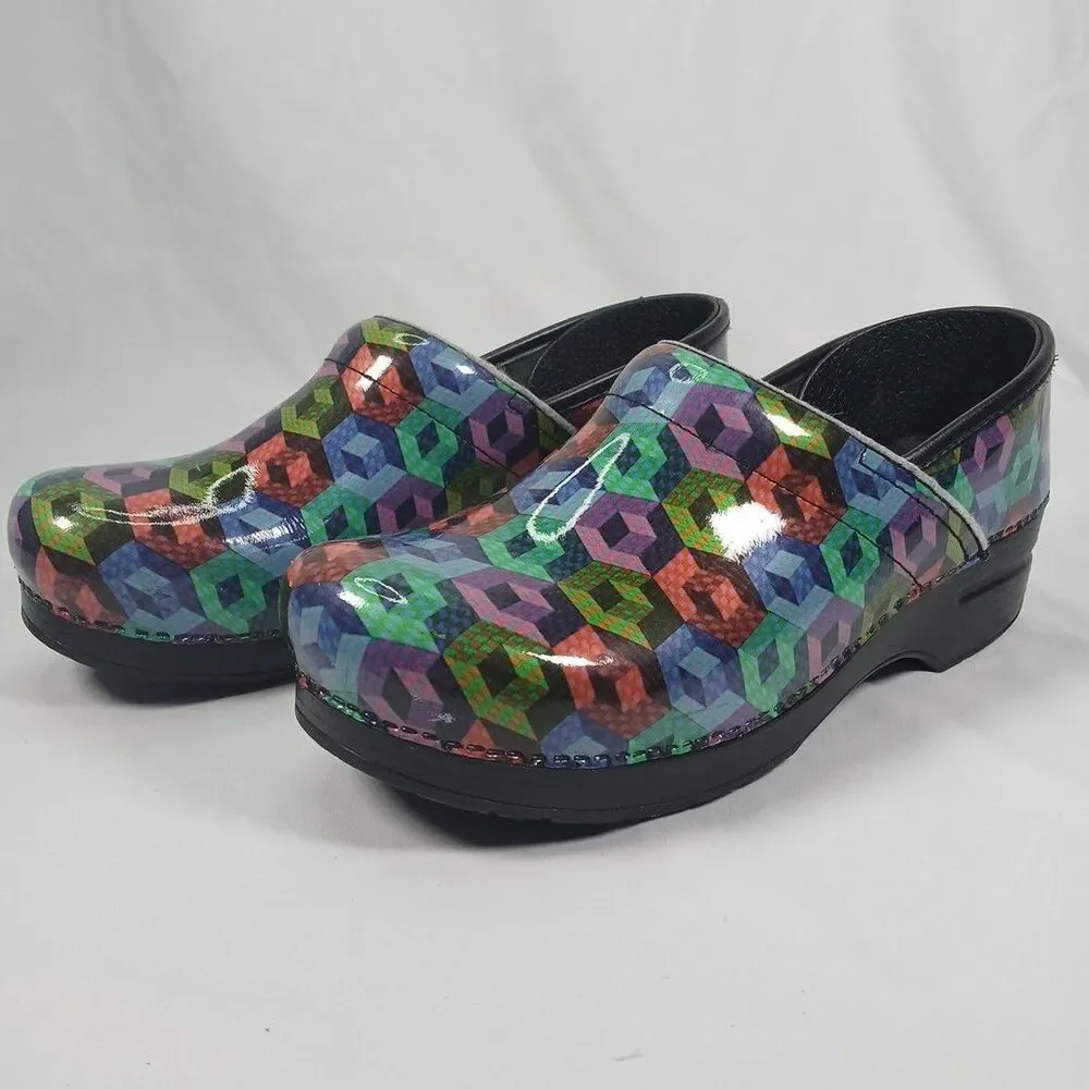 Dansko Professional Women’s Clogs Size 41 US 10.5-11 Multicolor Geometric Print - Picture 1 of 12